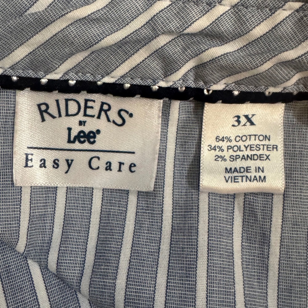 Riders by Lee Button Up Shirt Womens 3X Blue White Striped Excellent 3/4 Sleeve - Picture 5 of 10